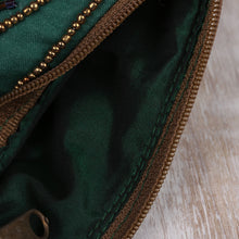 Load image into Gallery viewer, Pine Green Cotton and Silk Clutch with Leaf Motif Beading - Enchanting | NOVICA