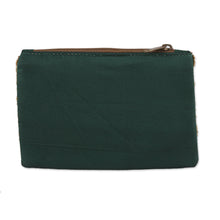 Load image into Gallery viewer, Pine Green Cotton and Silk Clutch with Leaf Motif Beading - Enchanting | NOVICA