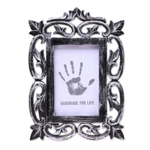 Load image into Gallery viewer, Hand Carved Distressed Black Mango Wood Photo Frame (4x6) - Noble Portrait | NOVICA