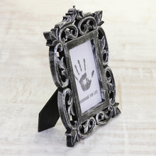 Load image into Gallery viewer, Hand Carved Distressed Black Mango Wood Photo Frame (4x6) - Noble Portrait | NOVICA