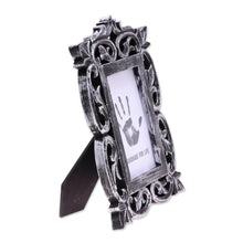 Load image into Gallery viewer, Hand Carved Distressed Black Mango Wood Photo Frame (4x6) - Noble Portrait | NOVICA