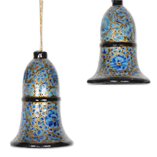 Load image into Gallery viewer, Papier Mache Bell Ornaments in Blue from India (Set of 4) - Blue Bloom | NOVICA