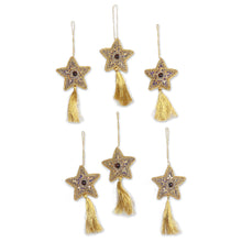 Load image into Gallery viewer, Glass Beaded Star Ornaments from India (Set of 6) - Purple Song | NOVICA