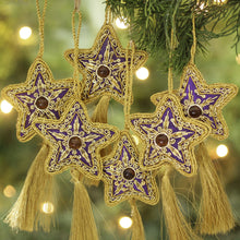Load image into Gallery viewer, Glass Beaded Star Ornaments from India (Set of 6) - Purple Song | NOVICA