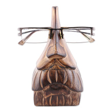 Load image into Gallery viewer, Whimsical Mustached Face Mango Wood Eyeglasses Holder - Mustachio