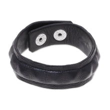 Load image into Gallery viewer, Handcrafted Men's Black Leather Edgy Wristband Bracelet - Dark Style | NOVICA