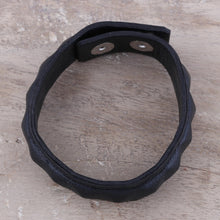 Load image into Gallery viewer, Handcrafted Men's Black Leather Edgy Wristband Bracelet - Dark Style | NOVICA