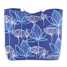 Load image into Gallery viewer, Embroidered Floral Cotton Tote in Lapis from India - Lapis Garden | NOVICA