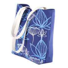 Load image into Gallery viewer, Embroidered Floral Cotton Tote in Lapis from India - Lapis Garden | NOVICA