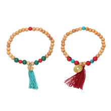 Load image into Gallery viewer, Wood and Bone Beaded Stretch Bracelets from India (Pair) - Happy Bohemian | NOVICA