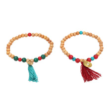 Load image into Gallery viewer, Wood and Bone Beaded Stretch Bracelets from India (Pair) - Happy Bohemian | NOVICA