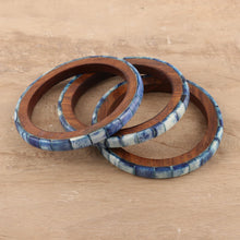 Load image into Gallery viewer, Blue Bone and Mango Wood Bangle Bracelets - Set of 3 - Blue Saga