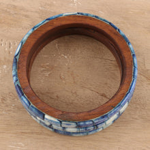 Load image into Gallery viewer, Blue Bone and Mango Wood Bangle Bracelets - Set of 3 - Blue Saga