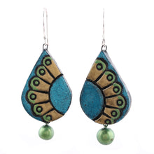 Load image into Gallery viewer, Hand-Painted Droplet Ceramic Dangle Earrings - Feather Droplet