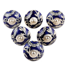 Load image into Gallery viewer, Blue Floral Ceramic Knobs - Set of 6 - Blue Homestead