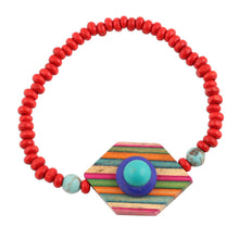 Load image into Gallery viewer, Colorful Wood Beaded Pendant Bracelet from India - Colorful Hex | NOVICA