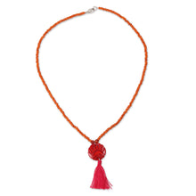Load image into Gallery viewer, Wood Beaded Medallion Necklace in Red - Glorious Medallion