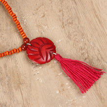 Load image into Gallery viewer, Wood Beaded Medallion Necklace in Red - Glorious Medallion