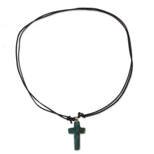 Load image into Gallery viewer, Green Agate Cross Pendant Necklace Crafted in India - Cross of New Life