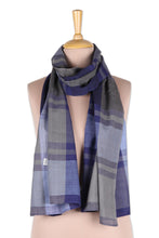 Load image into Gallery viewer, Blue and Grey Patterned Cotton Shawl - Classic Blue