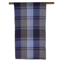 Load image into Gallery viewer, Blue and Grey Patterned Cotton Shawl - Classic Blue