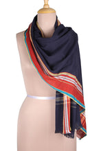 Load image into Gallery viewer, Handwoven Navy and Multicolored Cotton Shawl - Magical Midnight