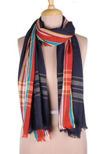 Load image into Gallery viewer, Handwoven Navy and Multicolored Cotton Shawl - Magical Midnight