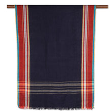 Load image into Gallery viewer, Handwoven Navy and Multicolored Cotton Shawl - Magical Midnight