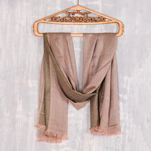 Load image into Gallery viewer, Diamond Pattern Viscose Shawl in Olive and Blush from India - Glamorous Diamonds in Olive | NOVICA