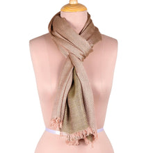 Load image into Gallery viewer, Diamond Pattern Viscose Shawl in Olive and Blush from India - Glamorous Diamonds in Olive | NOVICA