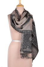 Load image into Gallery viewer, Tri-Tone Paisley Pattern Jamawar Wool Shawl from India - Paisley Subtlety | NOVICA