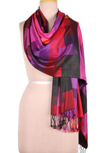 Load image into Gallery viewer, Square Pattern Viscose Shawl from India - Vibrant Kaleidoscope Squares | NOVICA