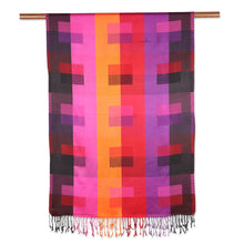 Load image into Gallery viewer, Square Pattern Viscose Shawl from India - Vibrant Kaleidoscope Squares | NOVICA