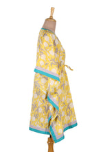 Load image into Gallery viewer, Hand Crafted Printed Cotton Caftan from India - Leaves in Sunshine | NOVICA