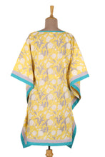 Load image into Gallery viewer, Hand Crafted Printed Cotton Caftan from India - Leaves in Sunshine | NOVICA