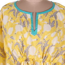 Load image into Gallery viewer, Hand Crafted Printed Cotton Caftan from India - Leaves in Sunshine | NOVICA