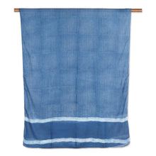 Load image into Gallery viewer, Blue and White Mud Resist Striped Block Print Cotton Shawl - Dabu Blue