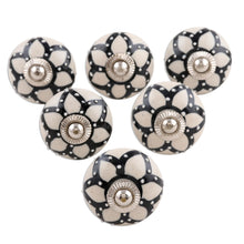Load image into Gallery viewer, Set of 6 Floral Ceramic Knobs from India - Blooming Magic | NOVICA