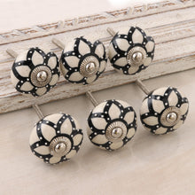 Load image into Gallery viewer, Set of 6 Floral Ceramic Knobs from India - Blooming Magic | NOVICA
