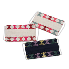 Load image into Gallery viewer, 3 Cotton Phulkari Folk Embroidery 3-Layer Pleated Masks - Phulkari Triangles | NOVICA