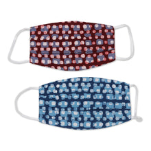 Load image into Gallery viewer, 1 Blue & 1 Burgundy Block Print 2-Layer Pleated Cotton Masks - Block Print Dots | NOVICA