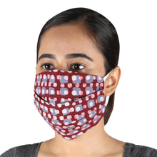 Load image into Gallery viewer, 1 Blue & 1 Burgundy Block Print 2-Layer Pleated Cotton Masks - Block Print Dots | NOVICA