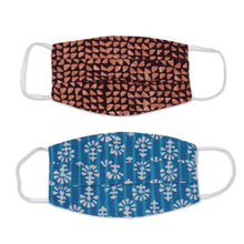 Load image into Gallery viewer, 1 Blue & 1 Burgundy Block Print 2-Layer Pleated Cotton Masks - Block Print Dots | NOVICA