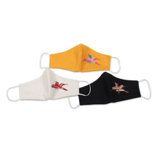 Load image into Gallery viewer, Black Ivory Yellow Bird Embroidered Face Masks Set of 3 - Flight of Fancy | NOVICA