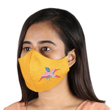 Load image into Gallery viewer, Black Ivory Yellow Bird Embroidered Face Masks Set of 3 - Flight of Fancy | NOVICA