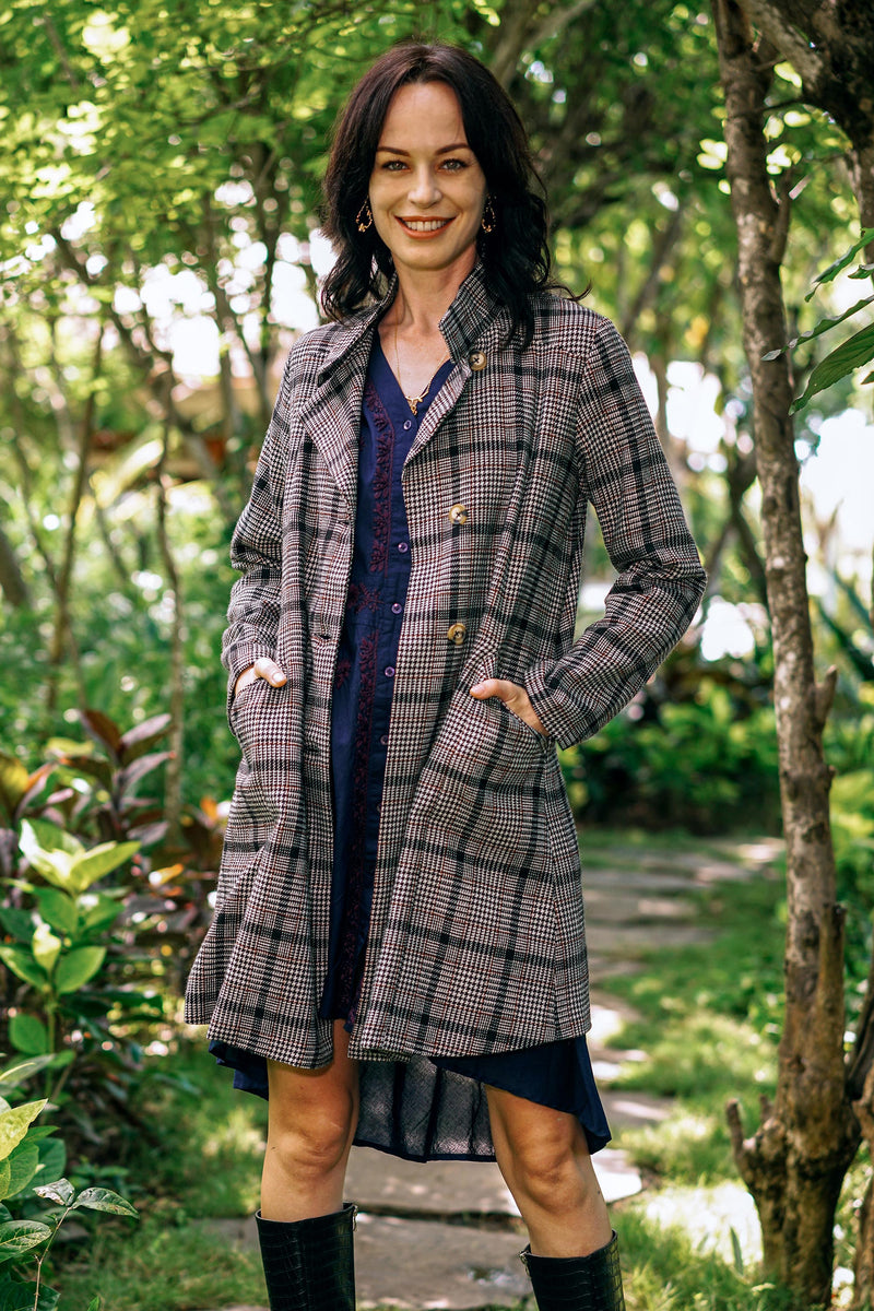 UNDISCOVERED Artisan Box | Black and White Glen Plaid Car Coat - Delhi