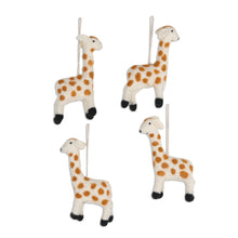 Load image into Gallery viewer, Set of 4 Giraffe Wool Felt Ornaments - Cheerful Giraffes