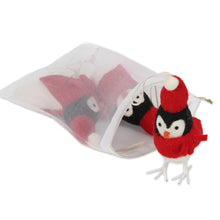 Load image into Gallery viewer, Set of 3 Wool Felt Penguin Ornaments - Bundle Up | NOVICA