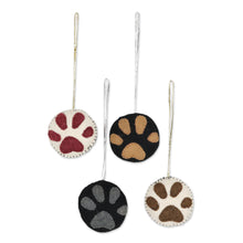 Load image into Gallery viewer, Wool Felt Paw Print Ornaments Set of 4 - Christmas Paws | NOVICA