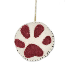 Load image into Gallery viewer, Wool Felt Paw Print Ornaments Set of 4 - Christmas Paws | NOVICA